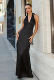 Astee T2001 Fitted Long V-Neckline Halter Top Evening Gown