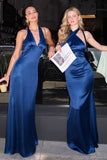 Astee T2001 Fitted Long V-Neckline Halter Top Evening Gown
