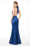 Astee T2005 Fitted Sleek Twisted Halter Top Satin Mermaid Gown