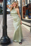 Astee T2005 Fitted Sleek Twisted Halter Top Satin Mermaid Gown