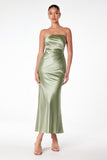 Astee T2006 Tea Length Satin Dress Cut Out Cowl-Like Back