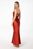 Astee T2006 Tea Length Satin Dress Cut Out Cowl-Like Back
