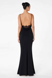 Astee T2008 Fitted Spaghetti Strap Open Back with Lace Detail Gown