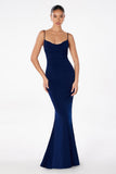 Astee T2008 Fitted Spaghetti Strap Open Back with Lace Detail Gown