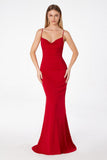 Astee T2008 Fitted Spaghetti Strap Open Back with Lace Detail Gown