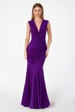 Astee T2009 Long V-Neckline Ruched Mermaid Gown