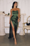 Amoris T215 Fitted Strapless Luxurious Satin Side Sash Evening Dress