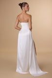 Amoris T215W Fitted Strapless Luxurious Satin Side Sash Wedding Dress