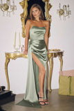 Amoris T215 Fitted Strapless Luxurious Satin Side Sash Evening Dress