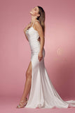 Nox Anabel T481 Long Scoop Neck Spaghetti Strap Fitted Gown Slit