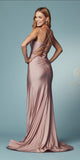 Nox Anabel T481 Long Scoop Neck Spaghetti Strap Fitted Gown Slit