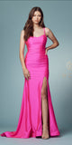 Nox Anabel T481 Long Scoop Neck Spaghetti Strap Fitted Gown Slit