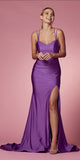 Nox Anabel T481 Long Scoop Neck Spaghetti Strap Fitted Gown Slit