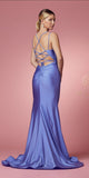 Nox Anabel T481 Long Scoop Neck Spaghetti Strap Fitted Gown Slit