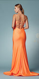 Nox Anabel T481 Long Scoop Neck Spaghetti Strap Fitted Gown Slit