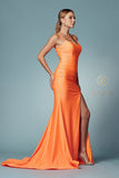 Nox Anabel T481 Long Scoop Neck Spaghetti Strap Fitted Gown Slit