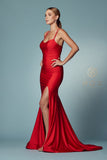 Nox Anabel T481 Long Scoop Neck Spaghetti Strap Fitted Gown Slit