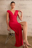 Astee T5000 Ankle Length Evening Gown V-Neckline Side Slit
