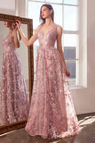 Ladivine Amoris T606 Long Sleeveless Glitter Print A-Line Gown