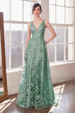 Ladivine Amoris T606 Long Sleeveless Glitter Print A-Line Gown