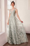 Ladivine Amoris T606 Long Sleeveless Glitter Print A-Line Gown