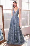 Ladivine Amoris T606 Long Sleeveless Glitter Print A-Line Gown
