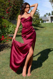 Ladivine Amoris T608 Long Fitted Satin Prom Gown Corset Bodice Slit