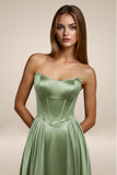 Amoris T612 Long A-Line Strapless Satin Semi-Formal Gown