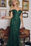 Amoris T613 Fitted Off the Shoulder Sequin Lace Sweep Train Gown