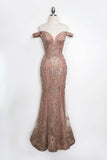 Amoris T613 Fitted Off the Shoulder Sequin Lace Sweep Train Gown