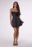 Amoris T616 Fit and Flare Satin Mini Party Dress