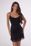 Amoris T617 Fitted Mini Cocktail Dress Draped Cowl Neckline
