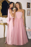 Amoris T712 Strapless Crepe Bodice A-Line Gown Layered Tulle Skirt