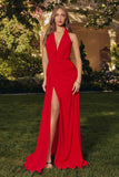 Amoris T713 Long Halter Top Chiffon A-Line Dress