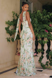 Amoris T718 Long Strapless Fitted Floral Chiffon Gown