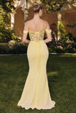 Amoris T721 Off the Shoulder Chiffon Fitted Mermaid Gown