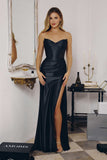 Amoris T723 Sleek and Modern Stretch Satin Strapless Gown