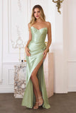 Amoris T723 Sleek and Modern Stretch Satin Strapless Gown