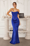 Amoris T727 One Shoulder Fitted Stretch Satin Mermaid Dress