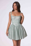 Amoris T738 Short Fitted Bodice Tiered Ruffle Mini Skirt Dress