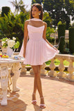 Amoris T740 Strapless Fit and Flare Mini Chiffon Dress