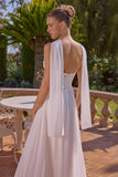 Amoris T741W Flowing A-Line Strapless Chiffon Off White Evening Gown