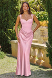 Amoris T742 Timeless Fitted Satin Formal Gown Crepe Bodice