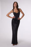 Amoris T742 Timeless Fitted Satin Formal Gown Crepe Bodice