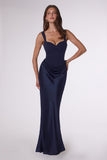 Amoris T742 Timeless Fitted Satin Formal Gown Crepe Bodice