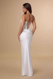 Amoris T744W Strapless Sequin Bodice Satin Skirt Off White Formal Dress