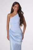 Amoris T748 Long One Shoulder Fitted Satin Dress