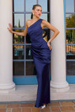 Amoris T748 Long One Shoulder Fitted Satin Dress