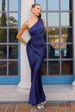 Amoris T748 Long One Shoulder Fitted Satin Dress