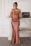Amoris T816 Matte Satin Bodice Detachable Scarf Column Dress
